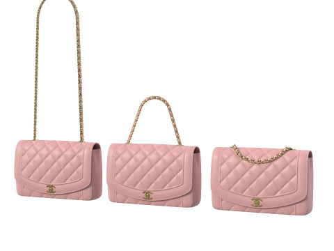 Vintage Medium Diana Flap Bag Pink Modello 3D