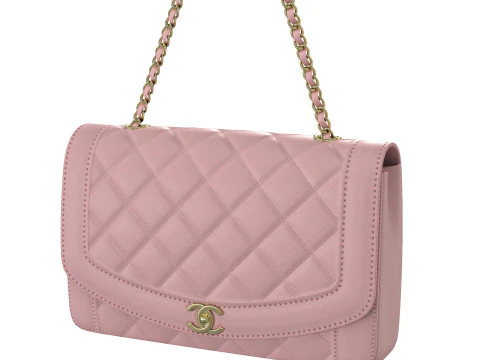 Bolsa Vintage M&eacute;dia Diana Flap Rosa Modelo 3D