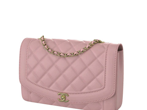 Bolsa Vintage M&eacute;dia Diana Flap Rosa Modelo 3D