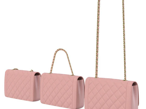 Bolsa Vintage M&eacute;dia Diana Flap Rosa Modelo 3D