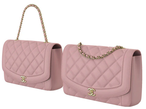 Bolsa Vintage M&eacute;dia Diana Flap Rosa Modelo 3D