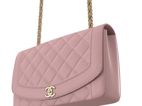 Bolsa Vintage M&eacute;dia Diana Flap Rosa Modelo 3D