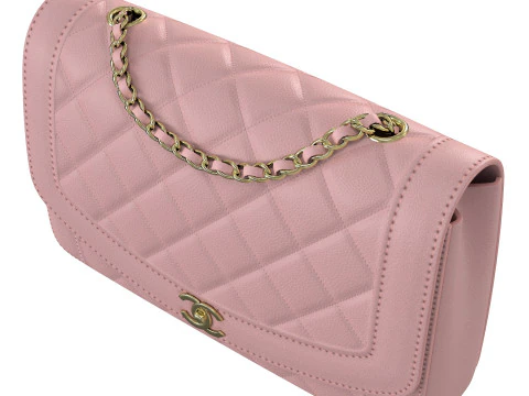 Bolsa Vintage M&eacute;dia Diana Flap Rosa Modelo 3D