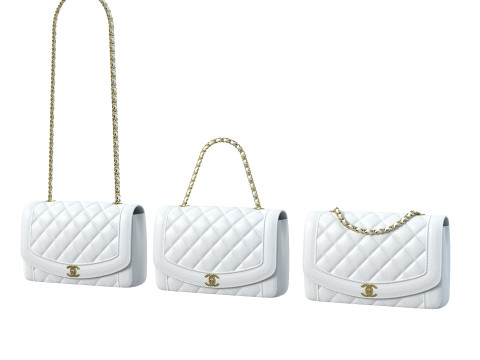 Vintage Medium Diana Flap Bag White Modello 3D