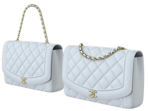 Vintage Medium Diana Flap Bag White 3D Model