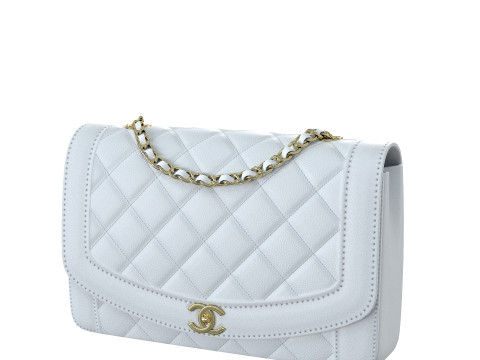 Vintage Medium Diana Flap Bag White 3D Model