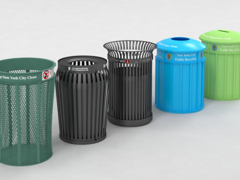 New York City street Trash Bins Recycling 3Dモデル