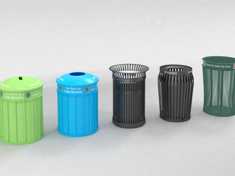 New York City street Trash Bins Recycling 3Dモデル