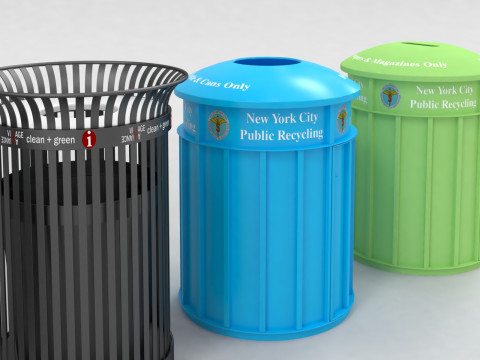 New York City street Trash Bins Recycling 3Dモデル