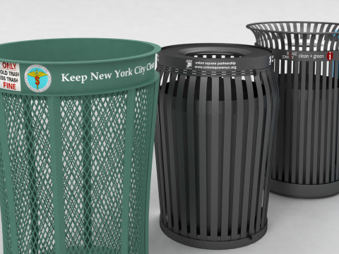 New York City street Trash Bins Recycling 3Dモデル