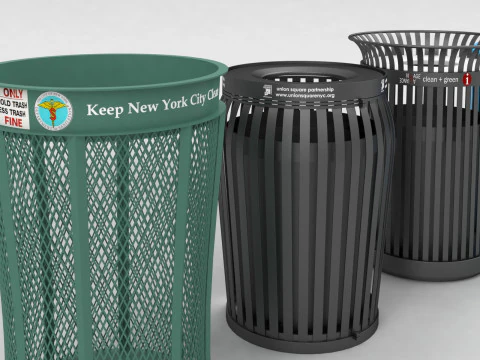 Reciclagem de lixeiras de rua em Nova York Modelo 3D
