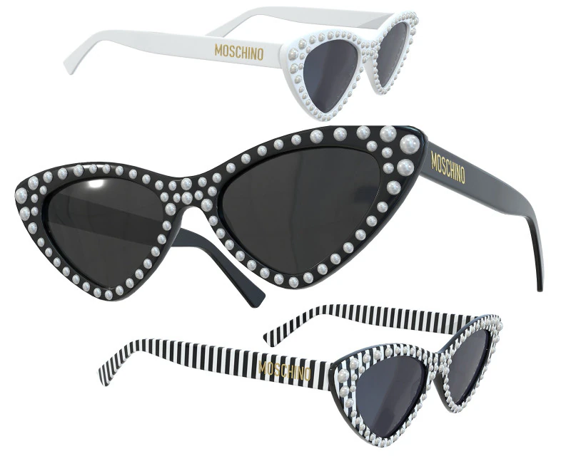 Moschino Cat Eye Sunglasses With Pearls 3D Model .c4d .max .obj .3ds .fbx .stl .blend 