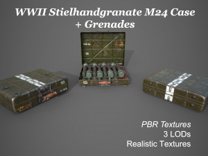 wwii stielhandgranate m24 case with stielhandgranate m24 grenade 3D Model