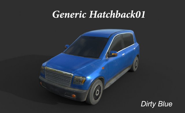 generic hatchback 01 dirty blue 3D Модель .c4d .max .obj .3ds .fbx .stl .blend 
