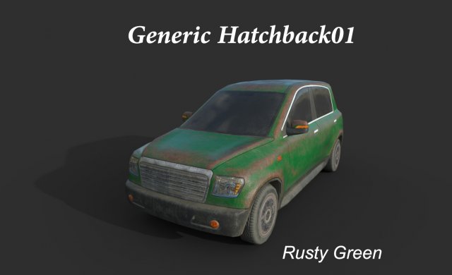 generic hatchback 01 rusty green 3D Model .c4d .max .obj .3ds .fbx .stl .blend 