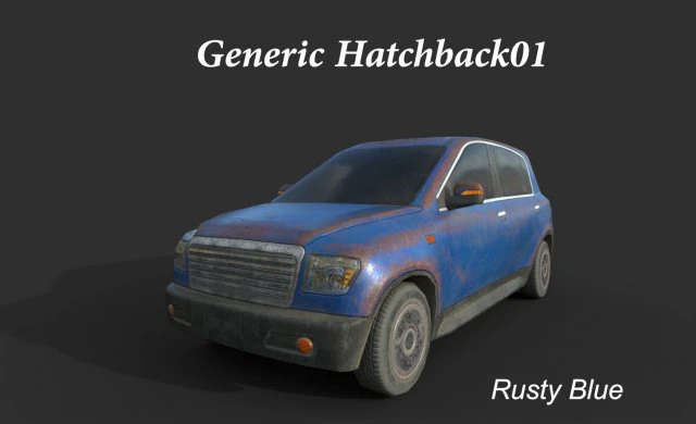 generic hatchback 01 rusty blue 3D Model .c4d .max .obj .3ds .fbx .stl .blend 