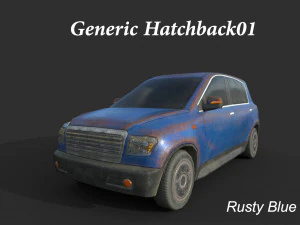 hatchback gen&eacute;rico 01 azul enferrujado Modelo 3D