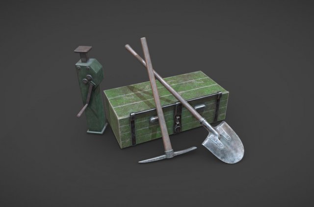 ww2 german army tools Modello 3D .c4d .max .obj .3ds .fbx .stl .blend 