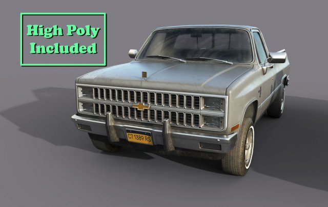 chevrolet c10 1982 grey 3D Model .c4d .max .obj .3ds .fbx .stl .blend