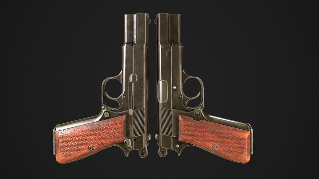 browning high power p-35 9mm 3D Model .c4d .max .obj .3ds .fbx .stl .blend 