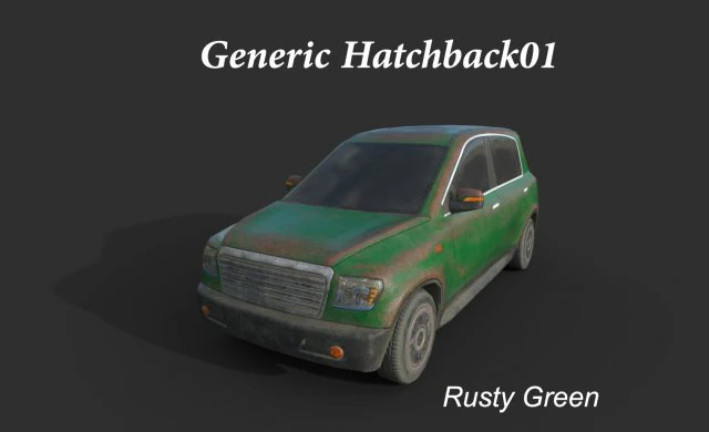 generic hatchback 01 rusty green 3D Model .c4d .max .obj .3ds .fbx .stl .blend