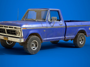 f100 1976 old blue Modelo 3D
