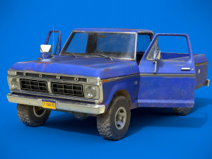 f100 1976 old blue Modelo 3D