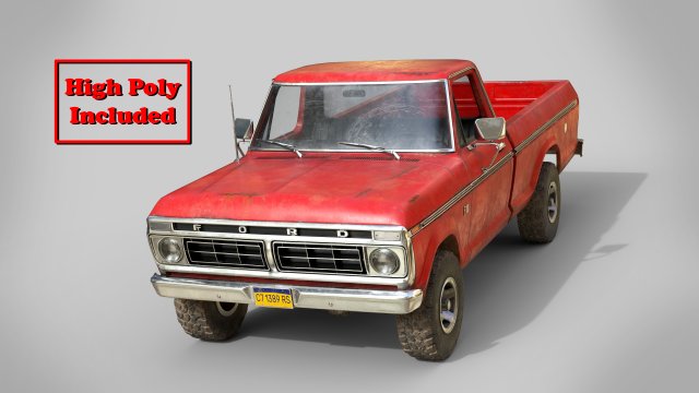f100 1976 old red Modèle 3D .c4d .max .obj .3ds .fbx .stl .blend 