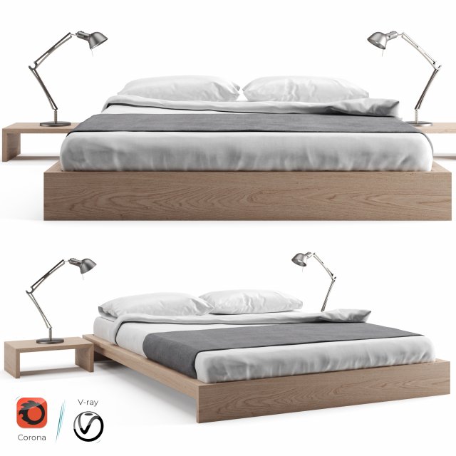 ki - low loft wooden bed 3D Модель .c4d .max .obj .3ds .fbx .stl .blend 