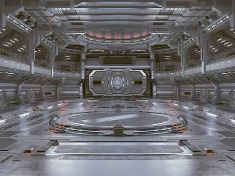 Sci-Fi Industrial Hangar Scene - Quantum 3D Model
