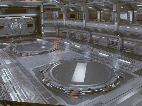 Sci-Fi Industrial Hangar Scene - Quantum 3D Model