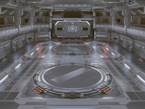 Sci-Fi Industrial Hangar Scene - Quantum 3D Model