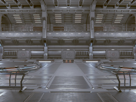 Sci-Fi Industrial Hangar Scene - Quantum 3D मॉडल