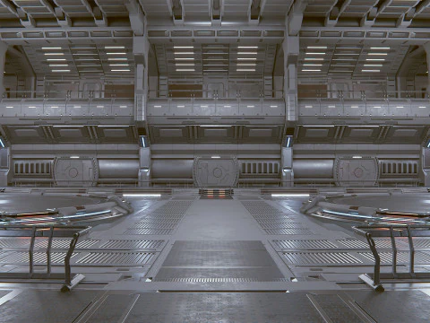 Sci-Fi Industrial Hangar Scene - Quantum 3D Model