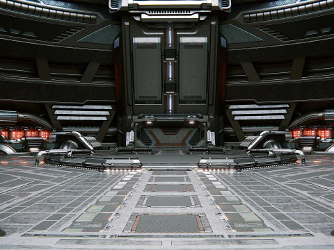 Scena fantascientifica nell'hangar industriale - Viaggio nel tempo Modello 3D