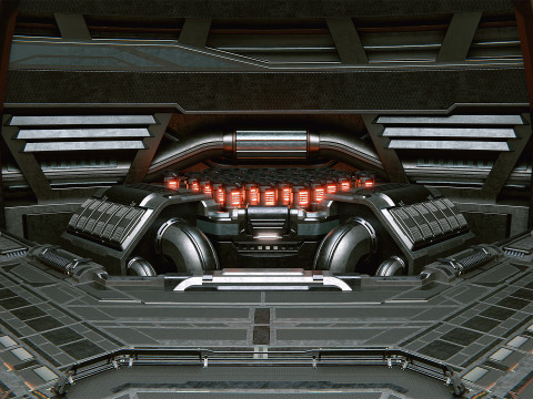 Sci-Fi Industrial Hangar Scene - Time Travel Model 3D
