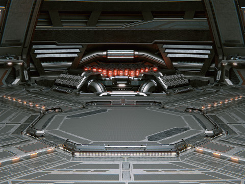 Sci-Fi Industrial Hangar Scene - Time Travel Model 3D