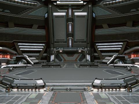 Sci-Fi Industrial Hangar Scene - Time Travel Model 3D