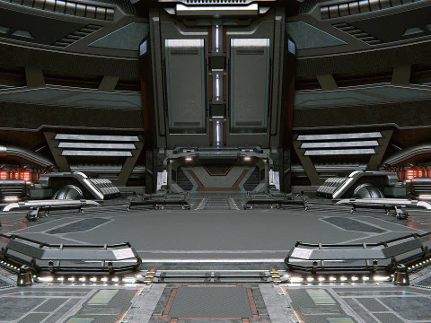Sci-Fi Industrial Hangar Scene - Time Travel 3D Model