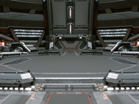Sci-Fi Industrial Hangar Scene - Time Travel Model 3D
