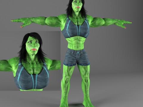 Green Superhero Woman 3D Model