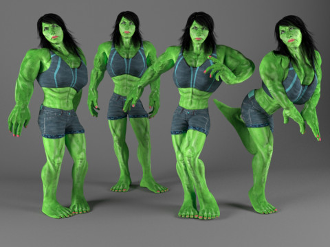 Green Superhero Woman 3D Model