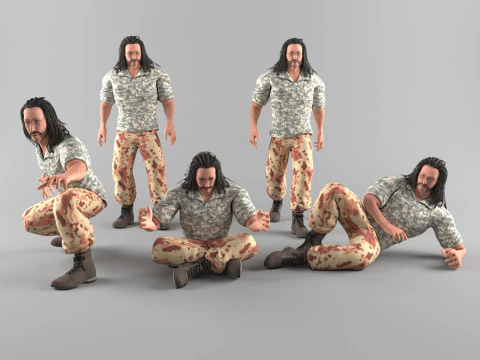 Военный солдат с дредами 3D Модель