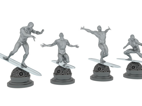 Silver Surfer Style 4 Poses Static Game-Ready Character 3D Model