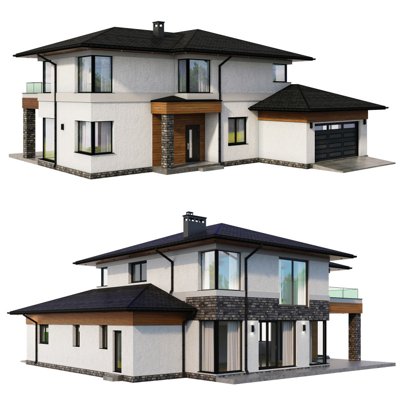 Visualisasi Siang-Malam Rumah Modern Model 3D .c4d .max .obj .3ds .fbx .stl .blend 