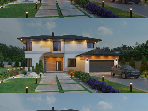 Modern House Day-Night Visualization 3D मॉडल