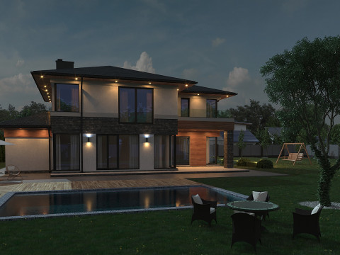 Modern House Day-Night Visualization 3D मॉडल