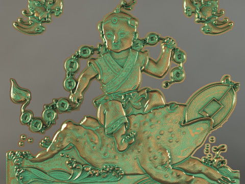 Panel Buddha and symbols of good luck 3D Model