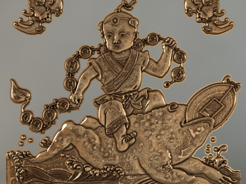 Painel Buda e símbolos de boa sorte Modelo 3D