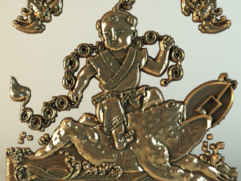 Panel Buddha and symbols of good luck 3D Model